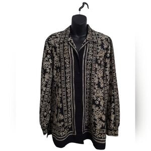2 FOR💲1️⃣ Alia Black & Tan Abstract Patterned Button-down Blouse Size 8